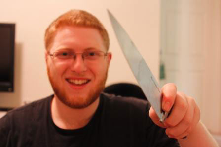 A picture I took of myself with my KitchenAid chef's knife.